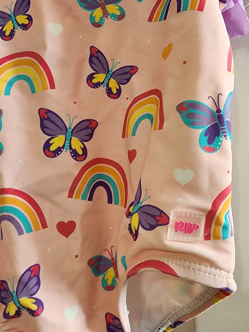 RuffleButts Pink Rainbow & Purple Butterfly Ruffle Swimsuit 18-24M NEW!